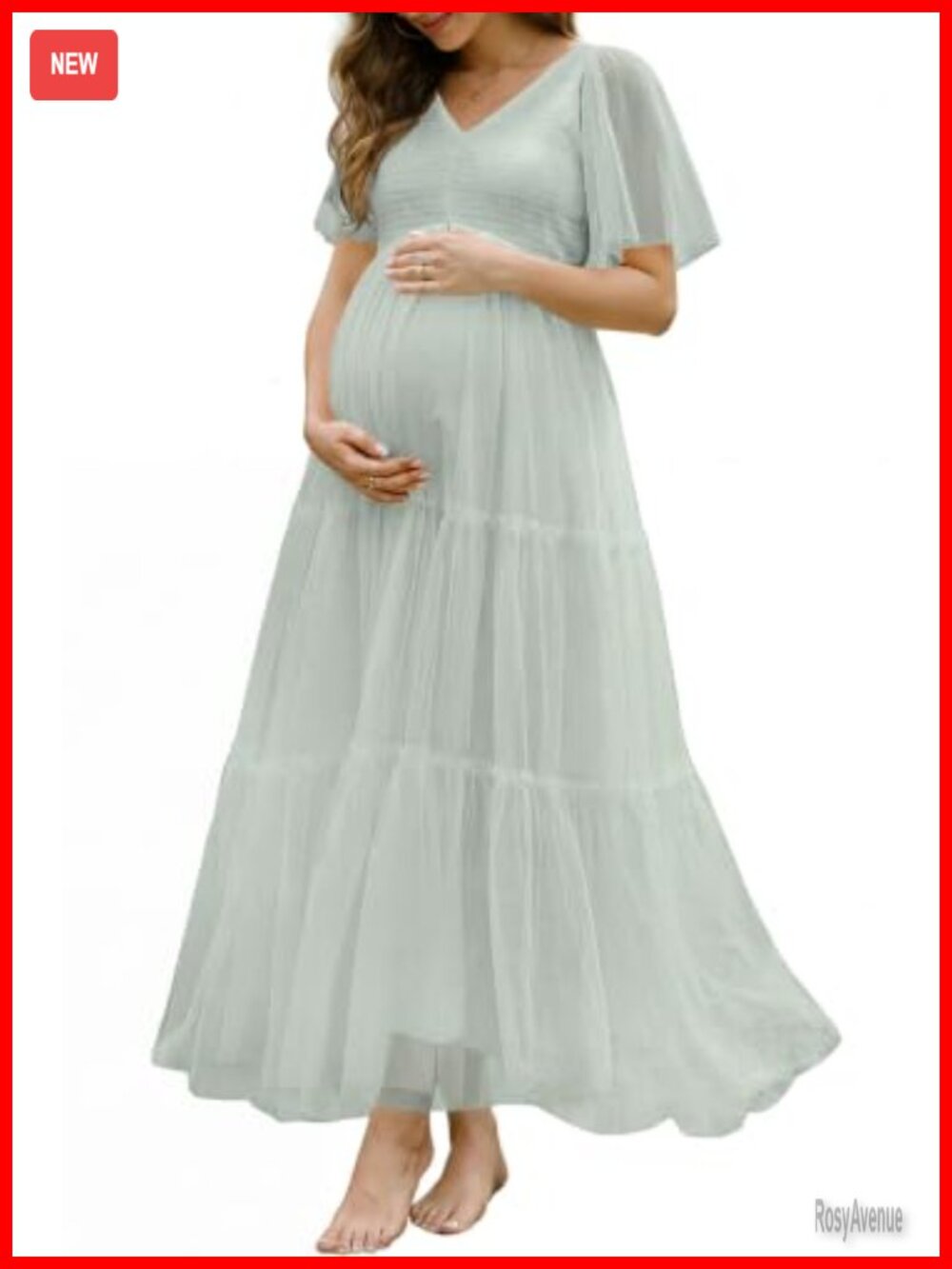 Maternity Maxi Dress Smocked Flutter Sleeve Photoshoot Baby Shower